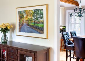 Cathedral, River Road (2017). Mixed Media Painting. 36 x 24 inches, (46 x 34 inches framed). Private Collection.