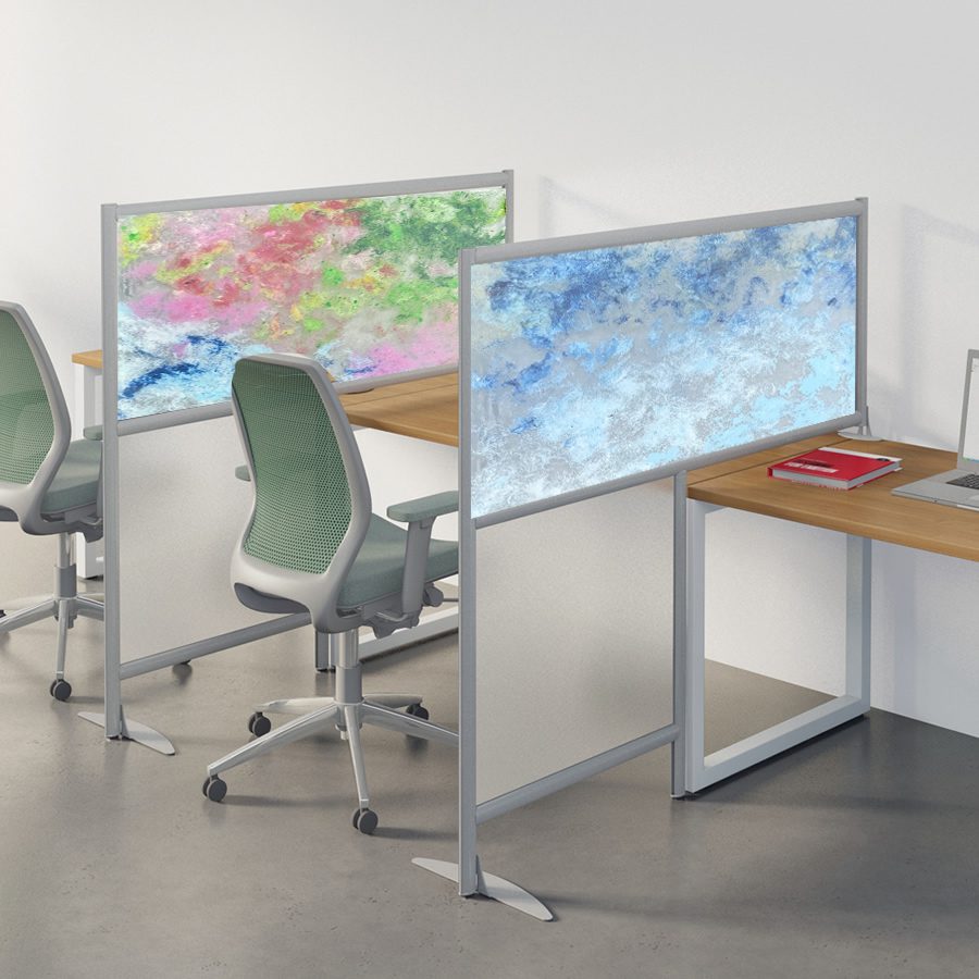 Look at the stunning difference this office space by replacing the plexiglass divider with a custom resin artwork.