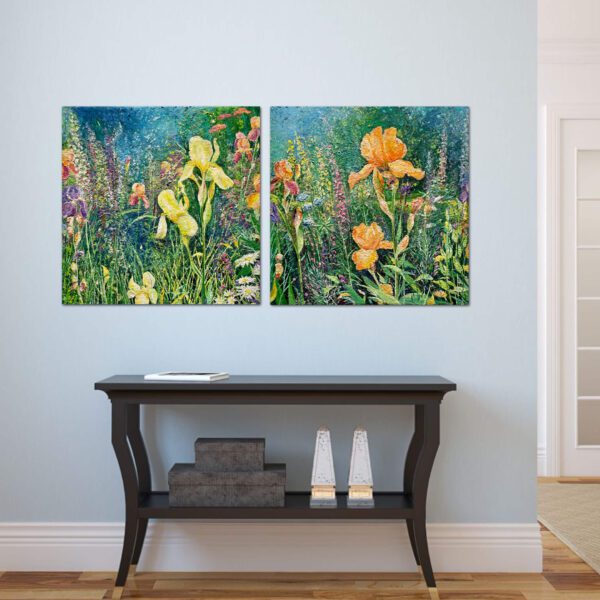 Orange Irises, 30 x 30 x 2 inches, pulp painting. - Image 2