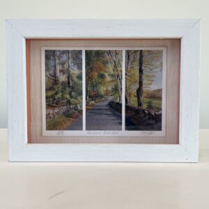 River Road Triptych, 7 x 5 x 1 inches, shadow box frame.